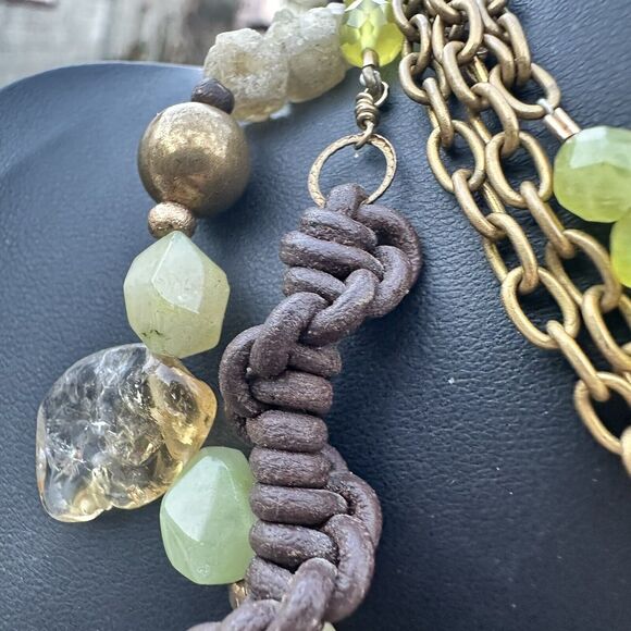 Boho Green Gemstone & Glass Lariat Necklace Layered Earthy Style Fairycore 54” - Picture 5 of 7